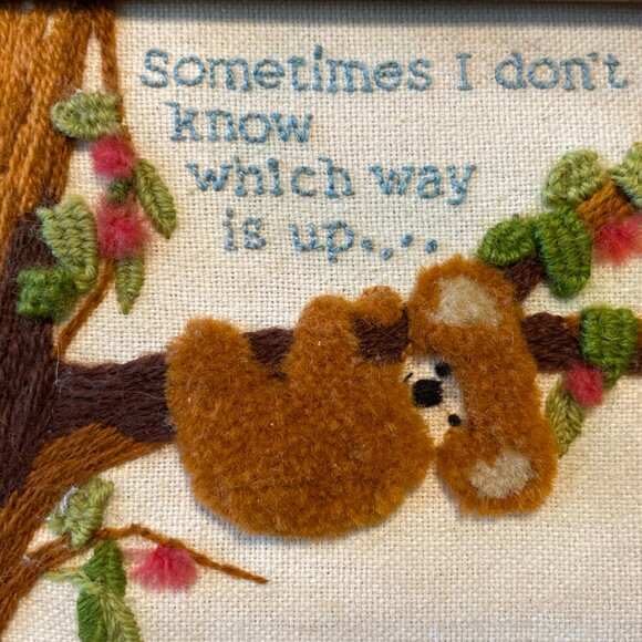 Vtg Jiffy Crewel Embroidery Stitchery Koala Bear 5x7 Oak Framed Picture Decor - Picture 2 of 9